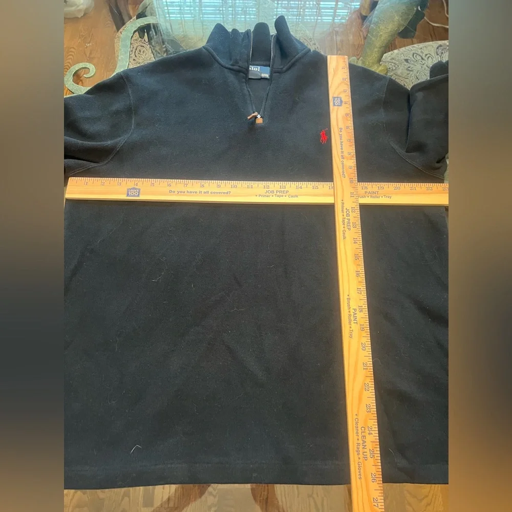 Polo by Ralph Lauren 1/4 Zip Pullover Heavy Knit Shirt Mens L 100% Cotton Black